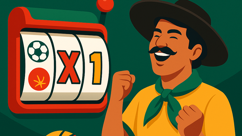 Apostador brasileiro feliz comemorando uma vitória no celular.